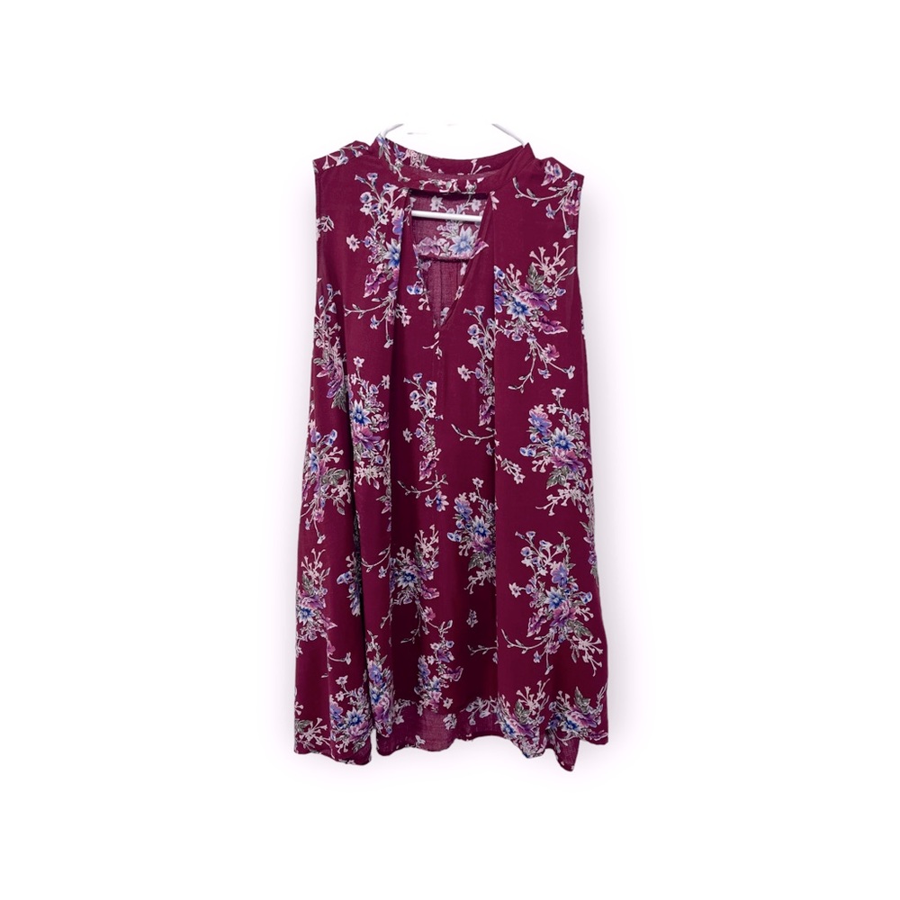 VICI Sleeveless Floral Babydoll Dress in Burgundy